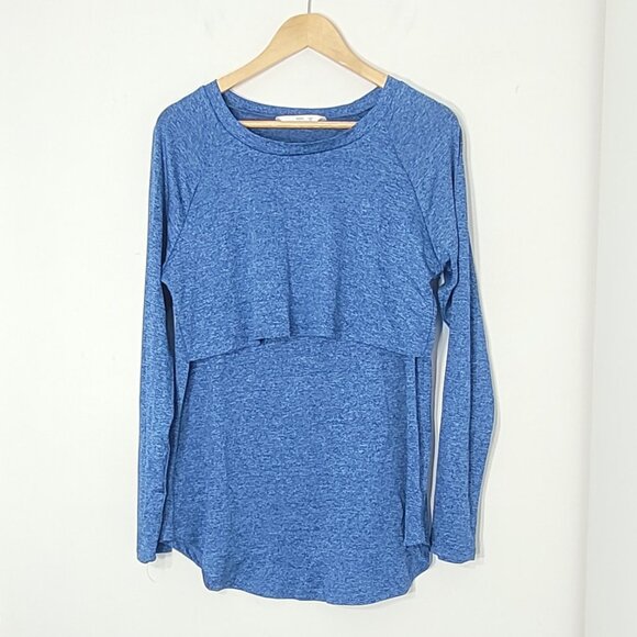 Maternity Blue Breastfeeding Long Sleeves Pullover Nursing Top Opening Large - Picture 1 of 11